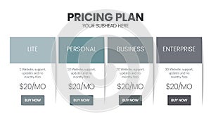 Modern creative pricing subscription plan table template with minimal line icon style. UI UX interface design elements.