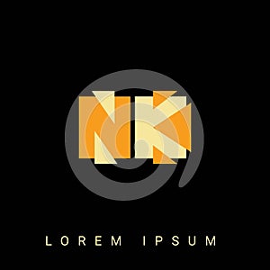 Modern creative shaped NK, KN, N K Logo. Initial Logo Designs Templete with Black Background. Vector Illustration