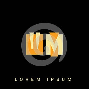 Modern creative shaped WM, MW, W M Logo. Initial Logo Designs Templete with Black Background. Vector Illustration