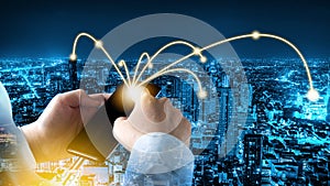 Modern creative telecommunication and internet network connect in smart city