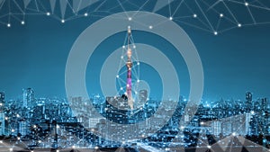 Modern creative telecommunication and internet network connect in smart city