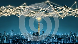 Modern creative telecommunication and internet network connect in smart city