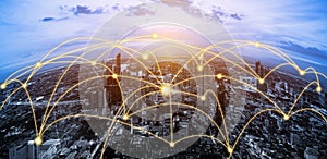 Modern creative telecommunication and internet network connect in smart city