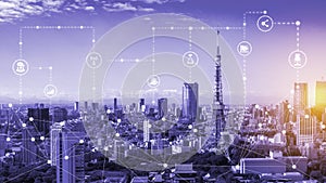 Modern creative telecommunication and internet network connect in smart city