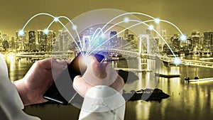 Modern creative telecommunication and internet network connect in smart city