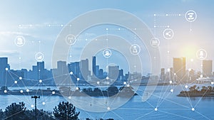 Modern creative telecommunication and internet network connect in smart city