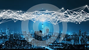 Modern creative telecommunication and internet network connect in smart city