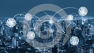 Modern creative telecommunication and internet network connect in smart city.