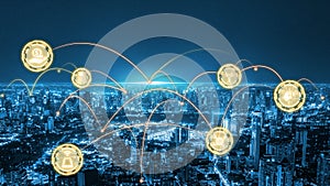 Modern creative telecommunication and internet network connect in smart city.