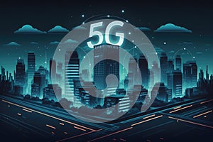 Modern creative telecommunication and internet network connect in smart city. Concept of 5G. AI Generation