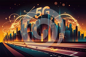 Modern creative telecommunication and internet network connect in smart city. Concept of 5G. AI Generation