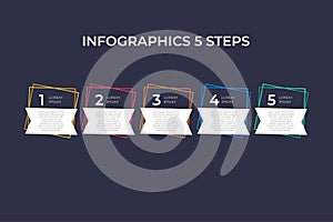 Modern and creative timeline infographic with five steps design vector. Can be used for process, annual report, presentation, inte