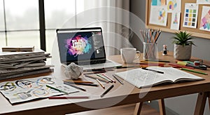 Modern Creative Workspace with Digital and Traditional Tools