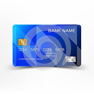 Modern credit card template design. With inspiration from the line abstract. Blue and black color on gray background illustration.