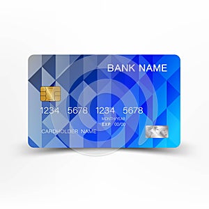 Modern credit card template design. With inspiration from the line abstract. Blue color on gray background illustration. Glossy pl