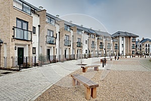 Modern crescent of townhouses and apartments