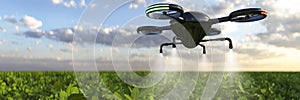 Modern crop spraying with drones 3d render