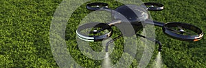 Modern crop spraying with drones 3d render