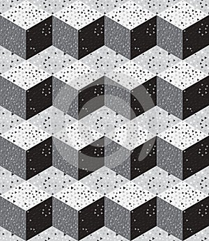 Modern cubes seamless design in grey scale with decorative triangles. seamless geometric background