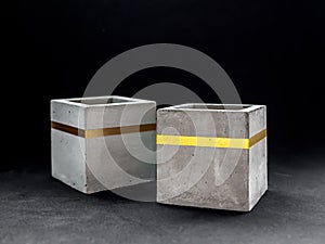 Modern cubic concrete planter. Painted concrete pot for home decoration