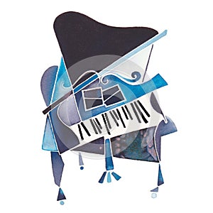 Modern cubist style handmade drawing in watercolor inspired by classical music