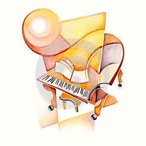 Modern cubist style handmade drawing in watercolor inspired by classical music photo