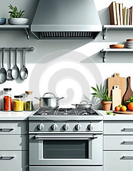 Modern culinary workspace featuring kitchen equipment and organized shelves