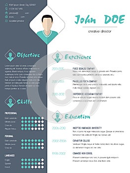 Modern curriculum vitae resume with photo