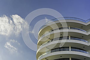 Modern curved hotel building closeup i