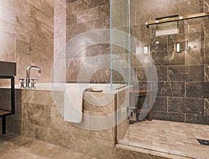 Modern Marble Tiled Luxury Bathroom photo