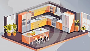 Modern cutaway interior Living room interior badroom in isometric view vector illustration
