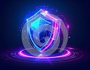Modern cyber security shield with digital network protection illustration