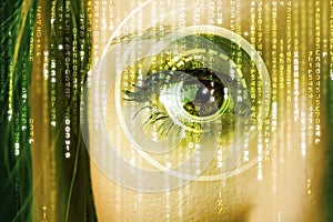 Modern cyber woman with matrix eye