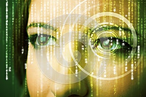 Modern cyber woman with matrix eye