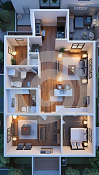 Modern 3D Apartment Floor Plan â Top-Down View