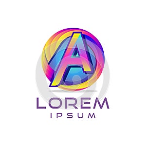 Modern 3D Letter A Circle Sphere Logo Template