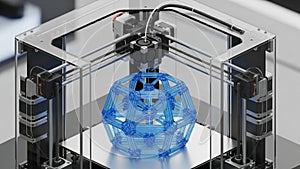 Modern 3D printer in action creating complex geometric structure