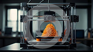 A modern 3D printer creating a complex object layer by layer