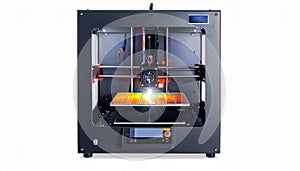 Modern 3D Printer Creating a Prototype on White Background
