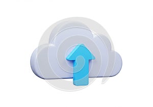 3D Render Cloud Upload Icon Digital Data Storage Technology Blue White Symbol Design Modern Future