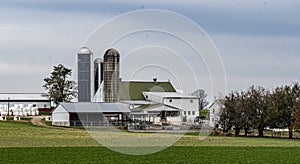 Modern Dairy Farm with Silos and Barns