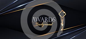 Modern Dark Black Golden Slant Lines Luxury Background. Premium Award Background. Modern Abstract Design Template.