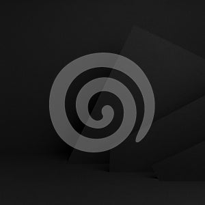 Modern dark black stage mockup with abstract geometric pattern of corners, edges and triangles as relief