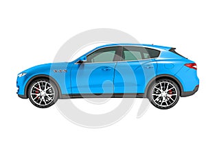 Modern dark blue crossover car for business trips side view 3D r