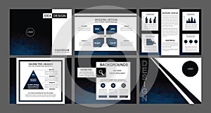 Modern dark blue powerpoint presentation templates vectors.