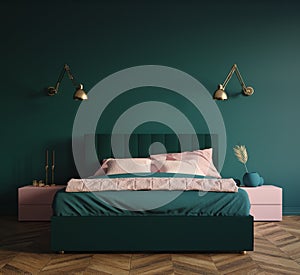 Modern dark green bedroom interior