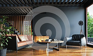 Modern dark home interior background, wall mock up