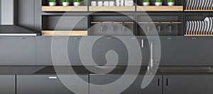 Modern dark kitchen counters closeup