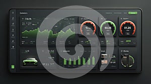 Modern Dark-Themed Dashboard Interface for Data Analysis and Monitoring