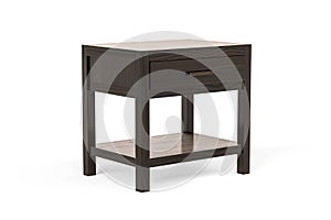 Modern dark wood bedside table isolated on white background
